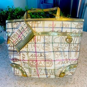 Coach Tattersall Graffiti purse with coin purse attached.